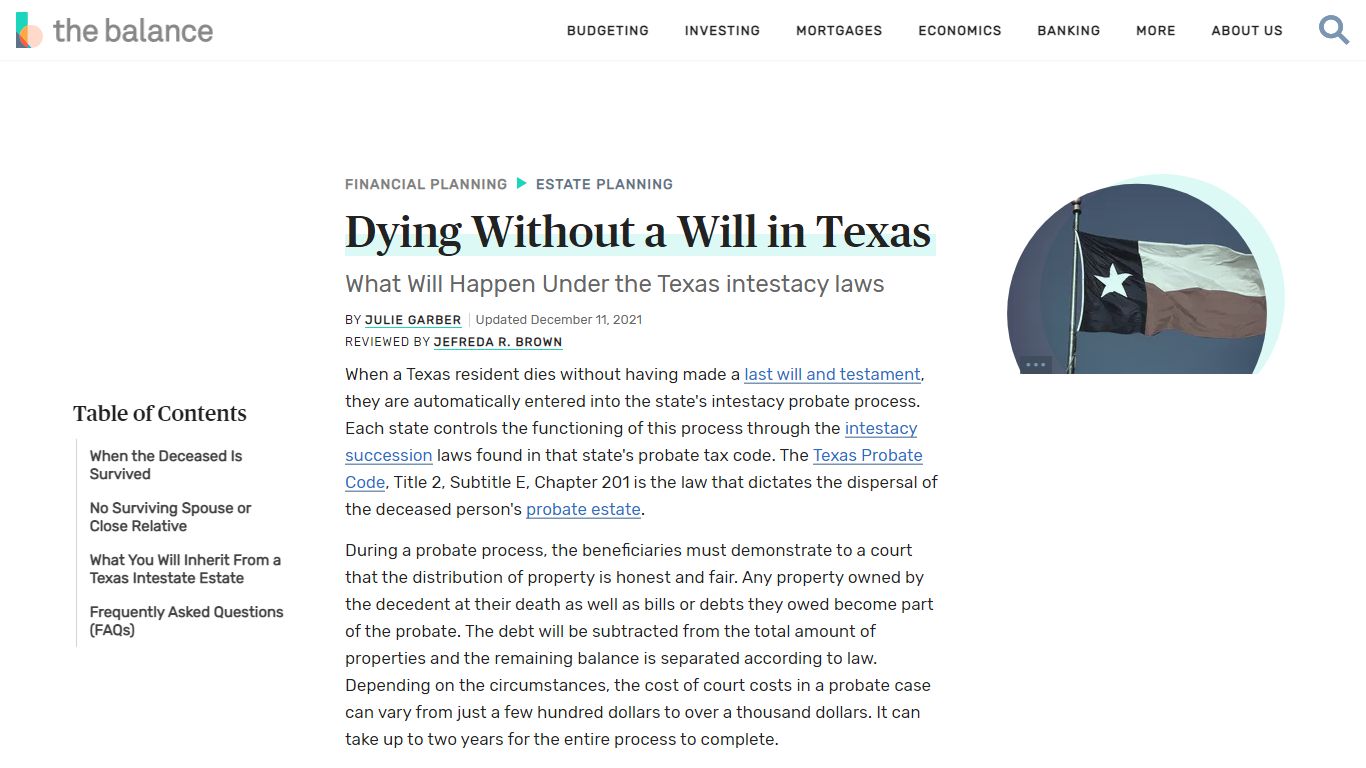 Dying Without a Last Will and Testament in Texas - The Balance