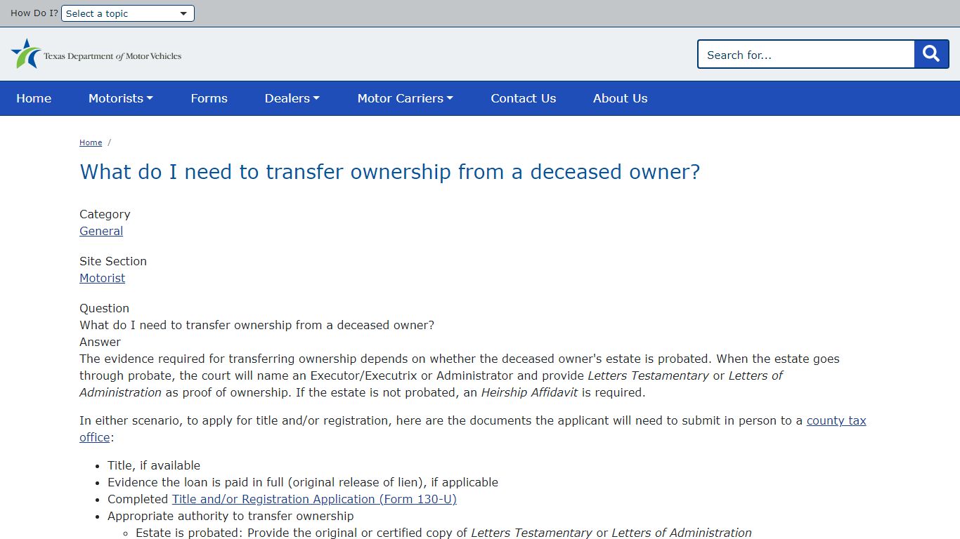 What do I need to transfer ownership from a deceased owner?